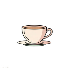 Obraz premium Delicate White Ceramic Coffee Cup with Saucer Filled With Warm Brown Beverage Isolated on Soft Peach Gradient Background