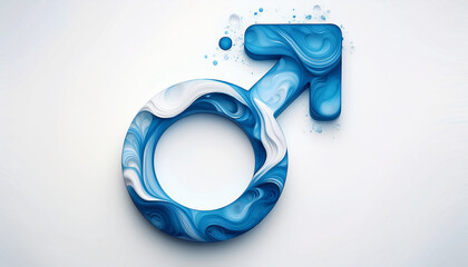 Male Gender Symbol with Abstract Blue and White Fluid Texture. Generated Image
