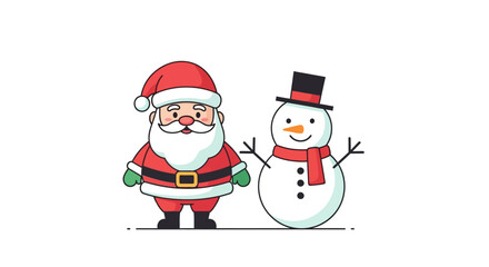 Festive Cartoon Characters Santa Claus and Snowman Illustration for Holiday Greetings