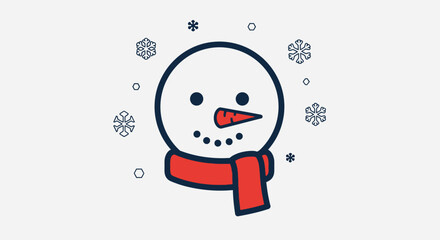 Charming Snowman illustration with Festive Snowflakes and Red Scarf, Perfect for Winter Holiday Designs