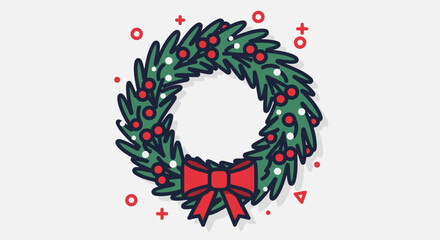 Festive Christmas wreath with red bow and berries, a holiday decoration perfect for winter celebrations