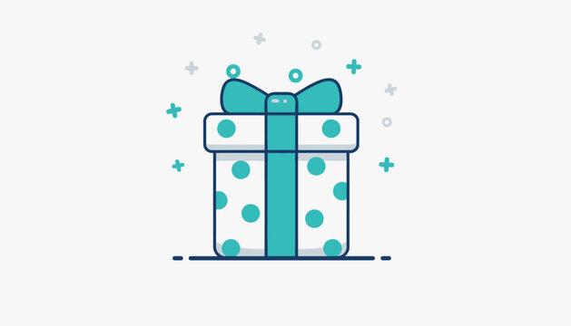 Gift box with polka dots and ribbon, decorated with sparkles, isolated on a white background, celebrating an event, a surprise, or a holiday