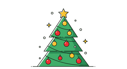 A Festive and Brightly Decorated Christmas Tree with Ornaments and a Star Topper, Evoking Holiday Cheer and Seasonal Celebration