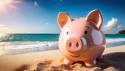 saving for a sunny future a piggy bank on the beach
