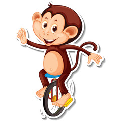 Cheerful Brown Monkey Riding a Unicycle with Arms Outstretched in a Playful Pose on a Transparent Background