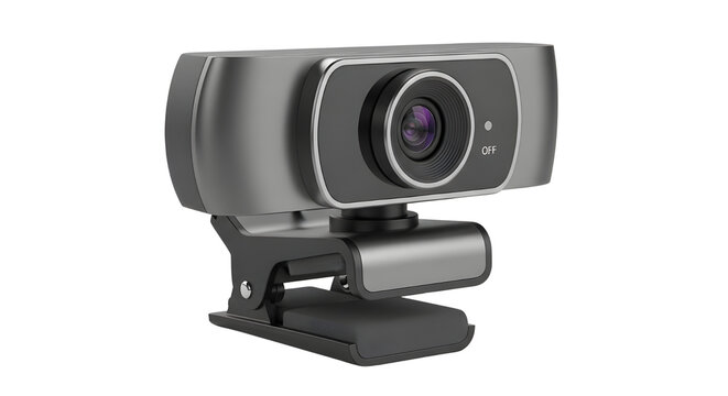 Modern USB computer webcam for streaming and video calls isolated on white background