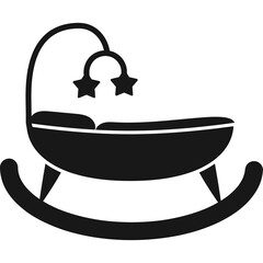 A Black Silhouette Icon Of A Baby Cradle With A Mobile Of Stars On A Transparent Background