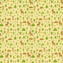 Cute Forest Animals and Mountains Seamless Pattern for Kids Fabric Design