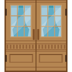 Classic Double Wooden Doors With Glass Panes And Decorative Paneling Detailed Architectural Element Isolated On Transparent Background