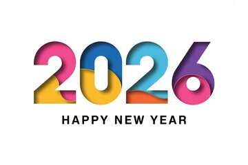 Happy New Year 2026 Colorful Typography Design Celebration Greeting Card Template Vibrant Modern Style Festive Holiday Message Joyful Seasonal Greetings