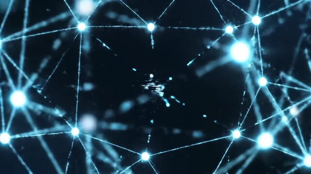 Abstract digital network structure with connected nodes on dark background