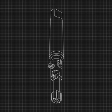Mechanical engineering drawings. Tap tools, borer. Technical Design. Cover. Blueprint. Step Cutting Tool with Countersinking Function. Technical 3D Vector Illustration