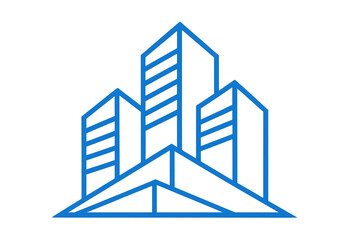 Fototapeta premium Blue line art building icon representing modern urban architecture, real estate development, and city skyline growth on transparent background