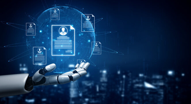 An AI assistant automates the global recruitment process by scanning candidate resumes. This smart human resources system selects the best profiles for the company's workforce. Fermion