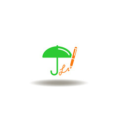 Vector illustration of umbrella with pen and signature. Symbol of insurance policy premium.