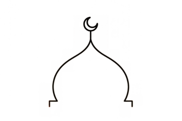 Mosque dome line icon with crescent moon representing islam, religion, ramadan, and muslim spirituality