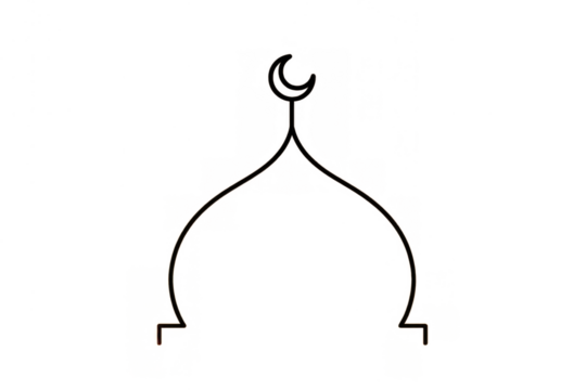 Mosque dome line icon with crescent moon representing islam, religion, ramadan, and muslim spirituality