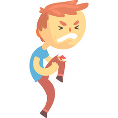 Child With Knee Injury Grimacing in Pain Wearing Blue Shirt and Red Pants Transparent Background