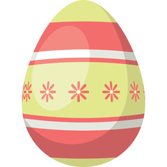 Easter Egg Yellow and Red Stripes Flower Pattern Transparent Background Holiday Celebration Spring Season Festive Decoration