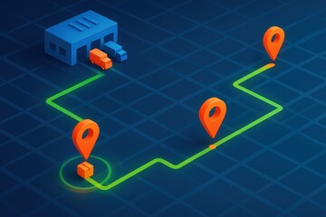 Streamlined Logistics Pathway with Vibrant Geolocation Markers Optimizing Delivery Efficiency for Modern Supply Chain Management and Operational Strategy