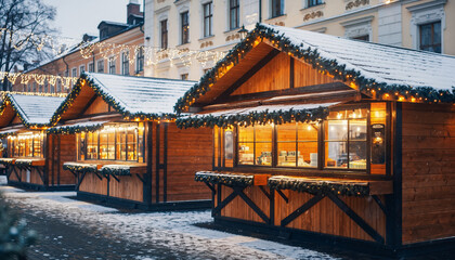 Holiday Market Stands at Night