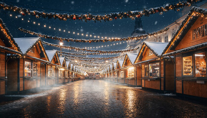 Holiday Market Stands at Night