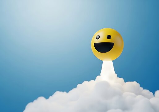 3D Smiling Emoji Launching Like a Rocket for Success. Generative Ai