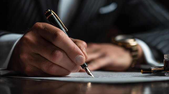 Elegant writing with a fountain pen on fine paper in a stylish setting