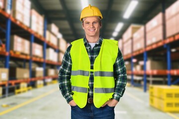 Happy portrait of worker in warehouse work for logistics delivery.