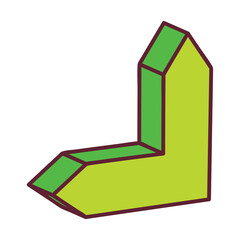 Abstract geometric shape in light green and dark green outline on a transparent white background representing architectural design or building element