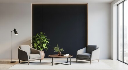Modern living room with two armchairs and a floor lamp