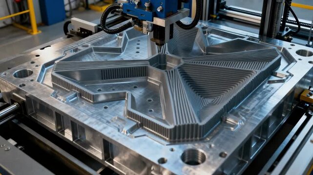 Medium shot revealing dynamic adjustment of 3D printed formwork geometry to create unique complex molds for innovative building designs.