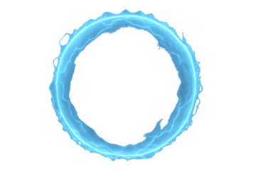 Blue energy ring forming dynamic portal or magical circle with electric plasma effect, isolated on transparent background