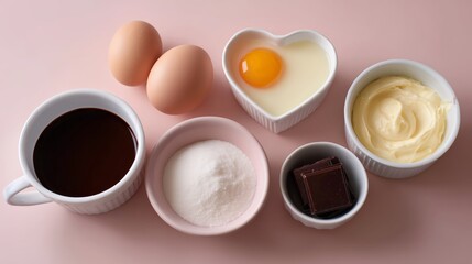 Essential components for making a sweet treat, emphasizing food preparation and love.