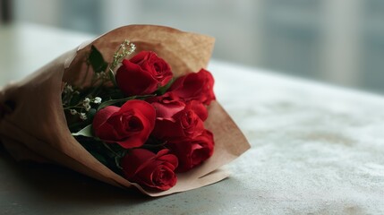 Elegant arrangement of fresh roses on a minimalist backdrop, symbolizing affection and classic beauty.