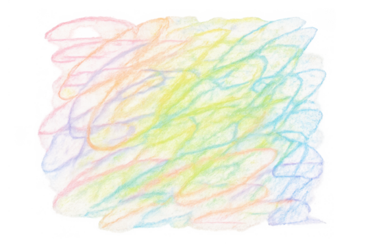 Pastel color doodle with abstract scribbles creating a vibrant hand-drawn texture. Art element with transparency