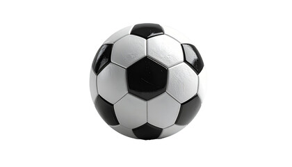 Fototapeta premium Classic soccer ball with black-and-white pattern shown in close-up over a clean gray-white background. Surface details, material shine and studio lighting provide a pro looke
