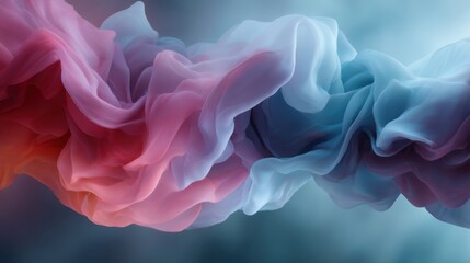 Obraz premium Abstract swirling smoke in vibrant colors of pink and blue creating a mesmerizing soft texture on a blurred backdrop suitable for artistic designs