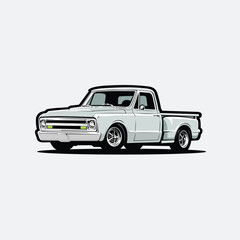 Classic Pickup Truck Hotrod Vector Illustratioin Isolated in White Background