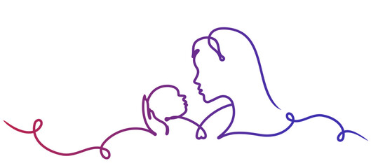 Mother and son line art colour vector illustration, mothers day celebration background