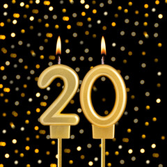 Number 20 on a black background with blurred lights - Birthday card with abstract blurred lights that glow