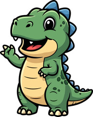 vibrant cartoon dino waving, inviting fun and adventure designs