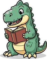 clever cartoon dinosaur reads stories, igniting imagination and lifelong learning