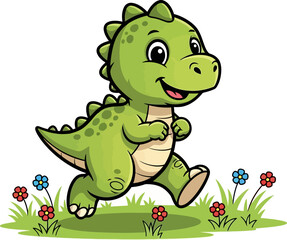 spirited green hatchling joyfully runs amidst a field of colorful blooms