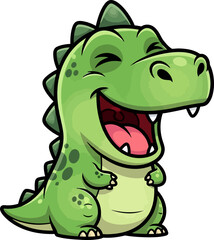 little green dinosaur roars with unstoppable, contagious, heartfelt joyful laughter