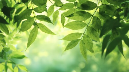 Obraz premium Lush Green Leaves Against Soft Background, Perfect for Nature Themes, Botanical Designs, Freshness, Tranquility, and Eco-Friendly Concepts