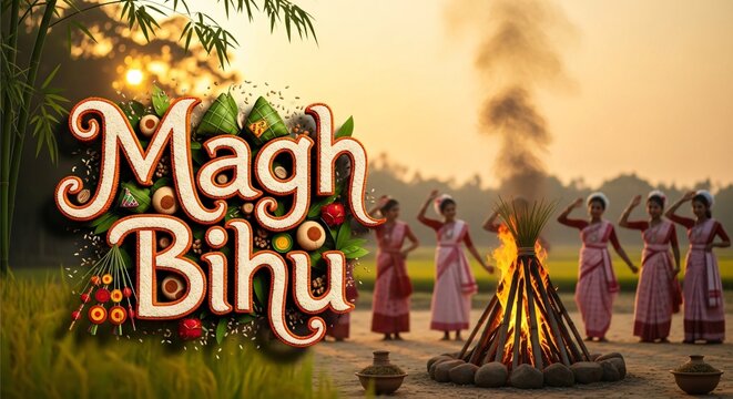 Magh Bihu Festival Assam India Traditional Dance Bonfire Celebration Rural Harvest Joyful Moments