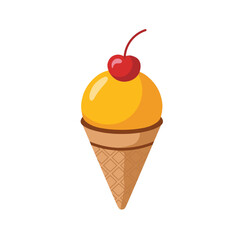Delicious Mango Ice Cream Cone with Cherry Topping Illustration