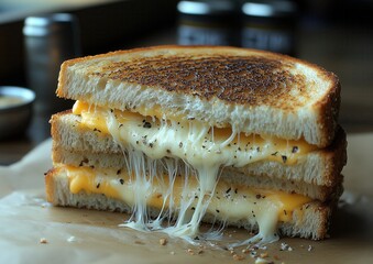 Grilled Cheese Sandwich, Toasted Bread, Cheddar, Mozzarella, Pull Food Delicious Background Image, Photorealistic Illustration