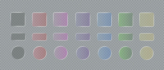 Glass button morphism set. Vector 3D icon for design on transparent background. Glossy elements for app, web, game, website interface, digital bar, cursor